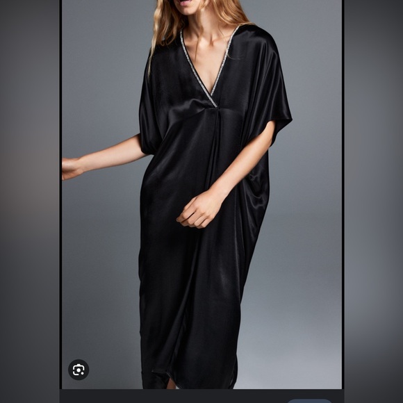ZARA | satin caftan with embellished neckline - Picture 5 of 8